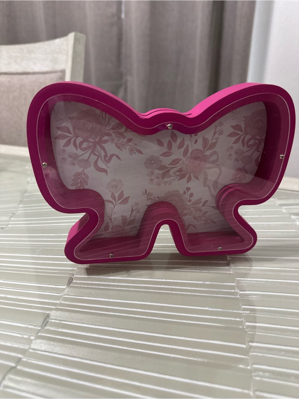 Pink bow Shaped Display Box with slot for money or notes